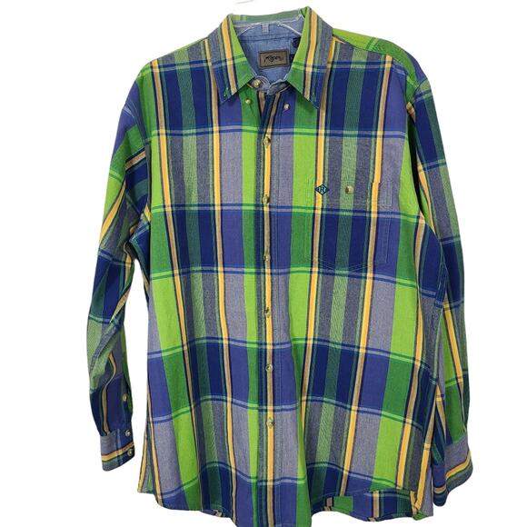 Roper Other - Roper Brush Popper Vtg Green Blue Plaid Gaucho Western Rodeo Shirt Cowboy L